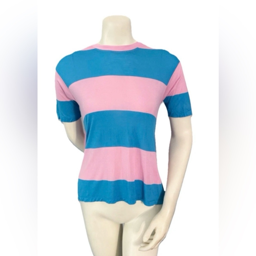 Diane von Furstenberg Pink Blue Striped Hi-Low Tie Back Top XS